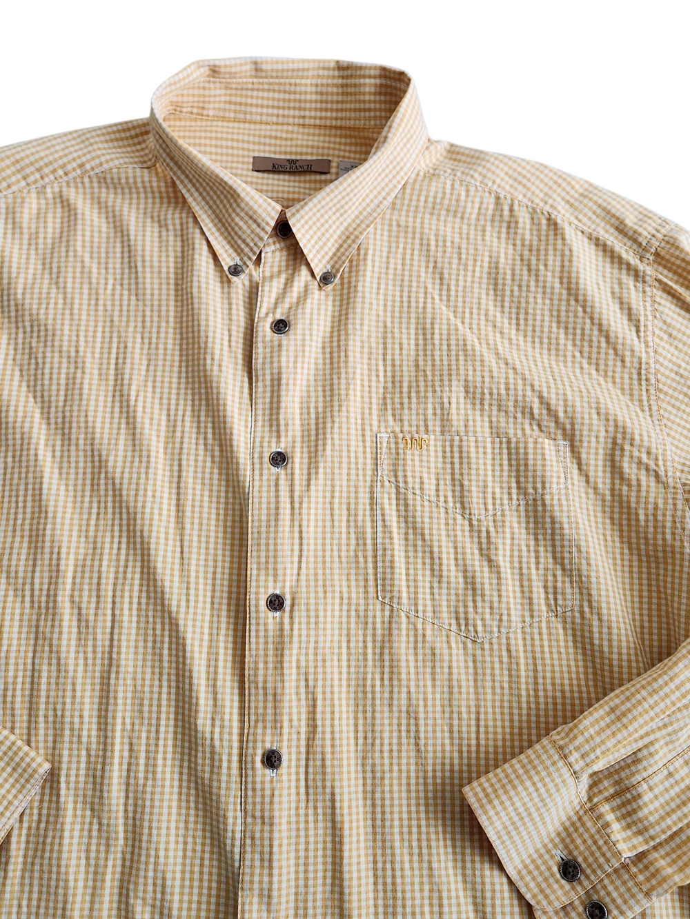King Ranch Main House Button Down Western Shirt Men's 2XL Yellow Gingham Plaid